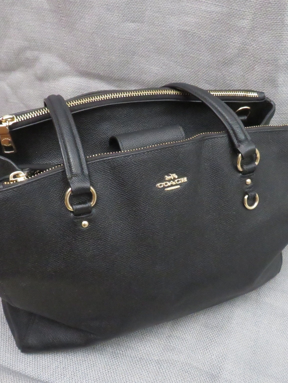 Coach Black Leather Double-Zip Satchel